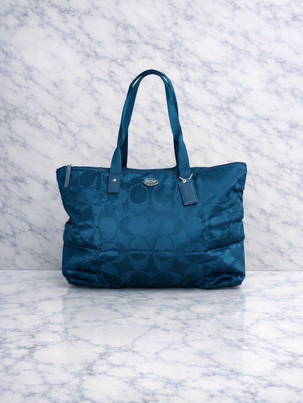 PACKABLE COACH TRAVEL TOTE BAG TEAL LARGE